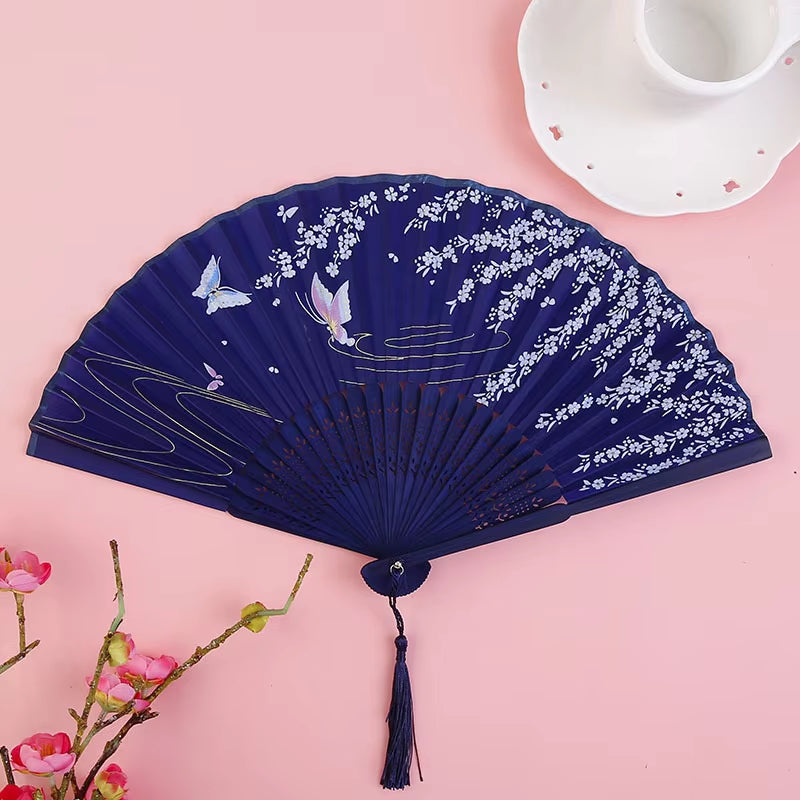 Bamboo Folding Fan Silk Chinese Stylefan Hand Held Anitque Art Craft Japnese Summer Female Dance Home Decoration Party Ventila