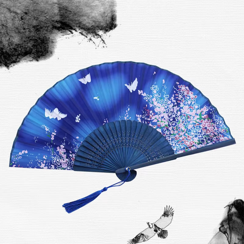 Bamboo Folding Fan Silk Chinese Stylefan Hand Held Anitque Art Craft Japnese Summer Female Dance Home Decoration Party Ventila