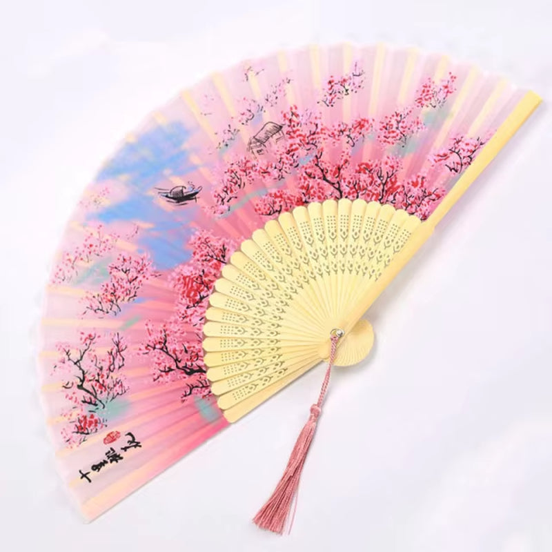 Bamboo Folding Fan Silk Chinese Stylefan Hand Held Anitque Art Craft Japnese Summer Female Dance Home Decoration Party Ventila