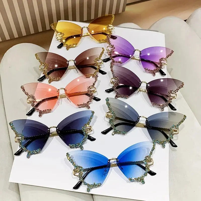 New Butterfly Womean Sunglasses Europe and the United States Personality Network Red Ins Diamond Hip Hop Fashion Str Uv400