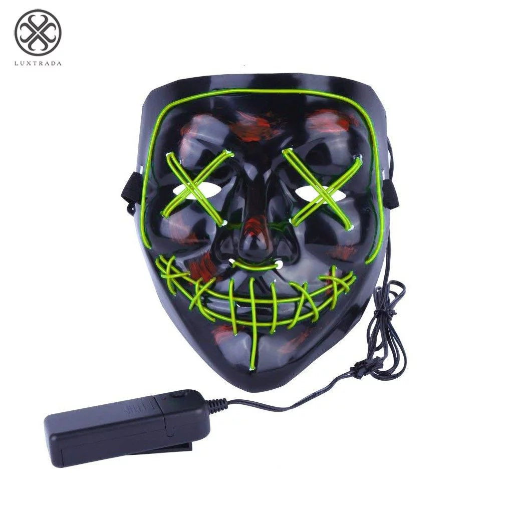 Halloween LED Glow Mask EL Wire Light up the Purge Movie Costume Party +AA Battery (Red)