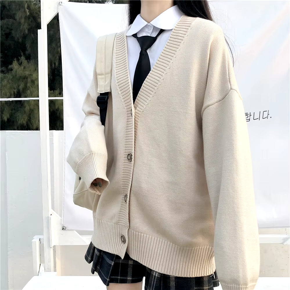 Japanese Fashion College Loose V-Neck Cardigan 2021 New Sweater Female Outer Wear Sweater Coat Japanese School Uniform ZY6090