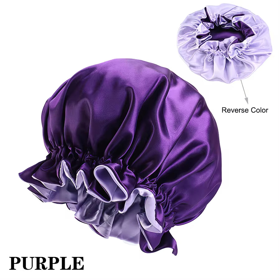 Custom Logo Women'S Satin Bonnet with Wide Stretch Ties Band Long Tail Bonnet Satin Cheveux Nuit Silk Sleeping Night Cap Bonnets