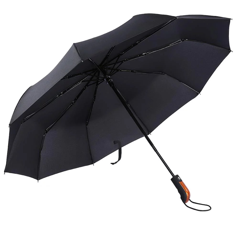 Black Large Windproof Travel Umbrella 10 Ribs Unbreakable Auto Open Close Waterproof Stormproof Canopy Rustproof Folding Compact Rain Umbrellas for Men and Women,Black Large Windproof Travel Um