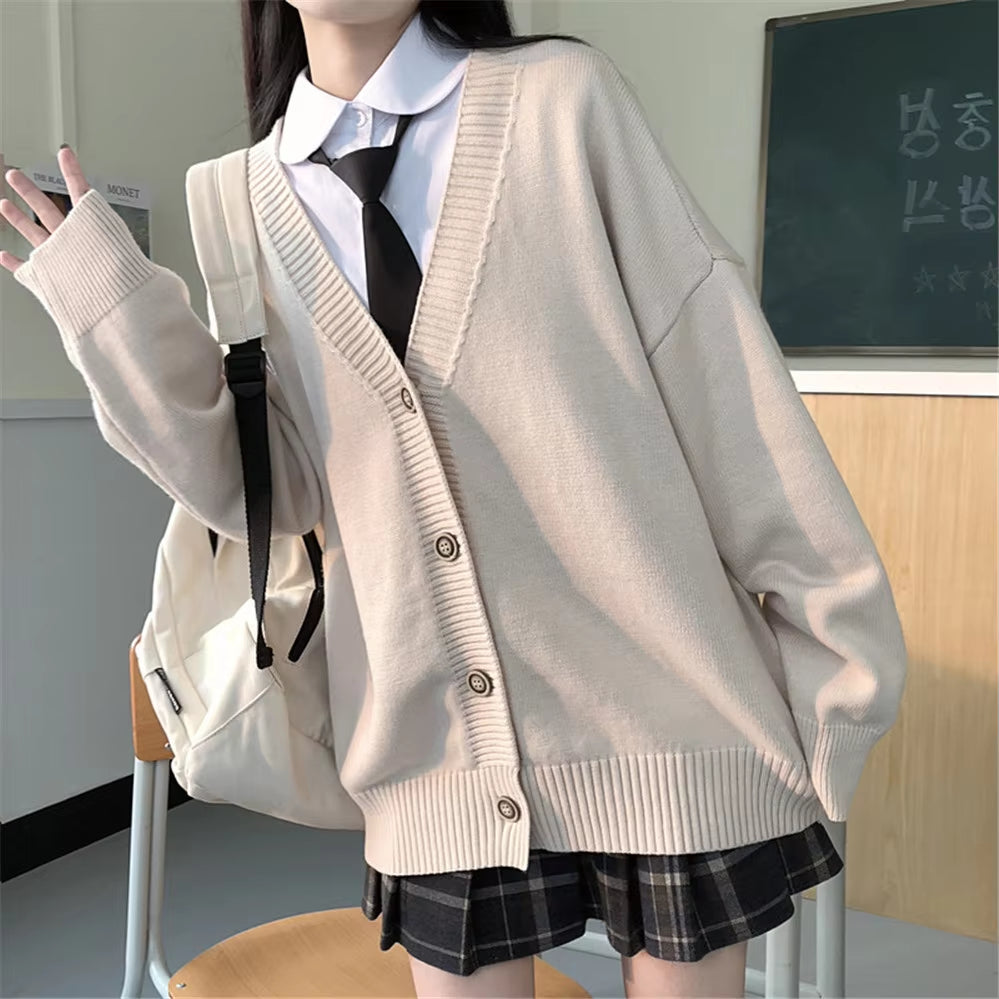 Japanese Fashion College Loose V-Neck Cardigan 2021 New Sweater Female Outer Wear Sweater Coat Japanese School Uniform ZY6090