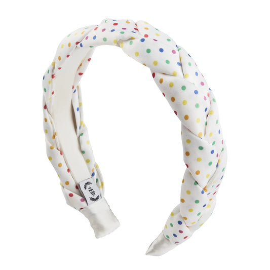 Braided Satin Headband, Rainbow Polka Dot