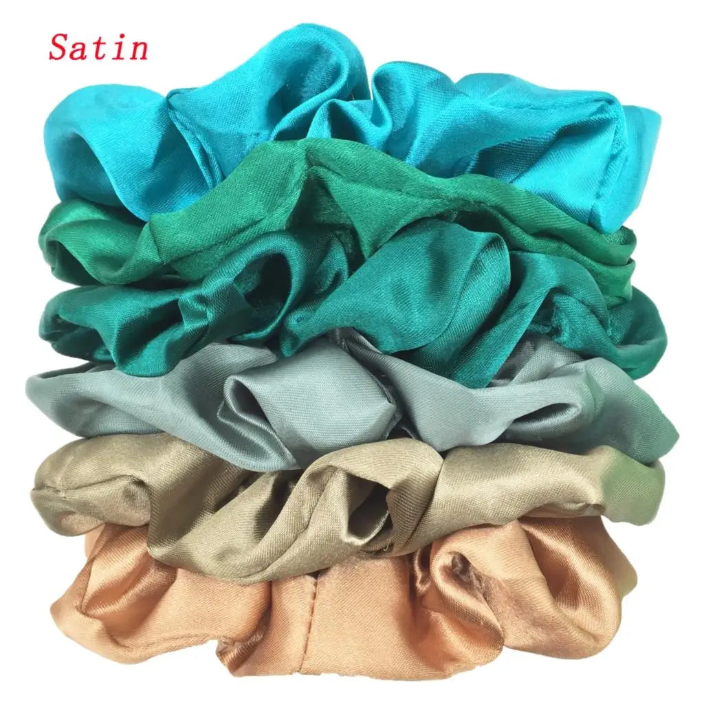 25/10//6Pcs Satin Scrunchies Girls Elastic Hair Band Ponytail Holder Ties Rubber Bands Fashion Women Accessories Solid Scrunchy