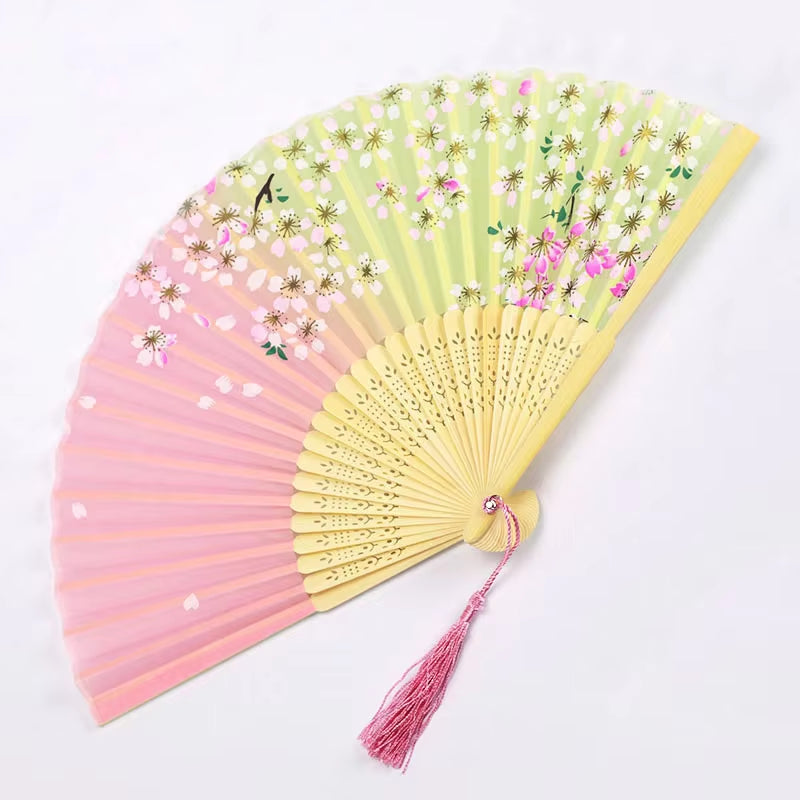 Bamboo Folding Fan Silk Chinese Stylefan Hand Held Anitque Art Craft Japnese Summer Female Dance Home Decoration Party Ventila