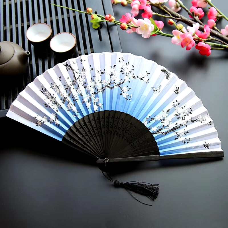 Bamboo Folding Fan Silk Chinese Stylefan Hand Held Anitque Art Craft Japnese Summer Female Dance Home Decoration Party Ventila