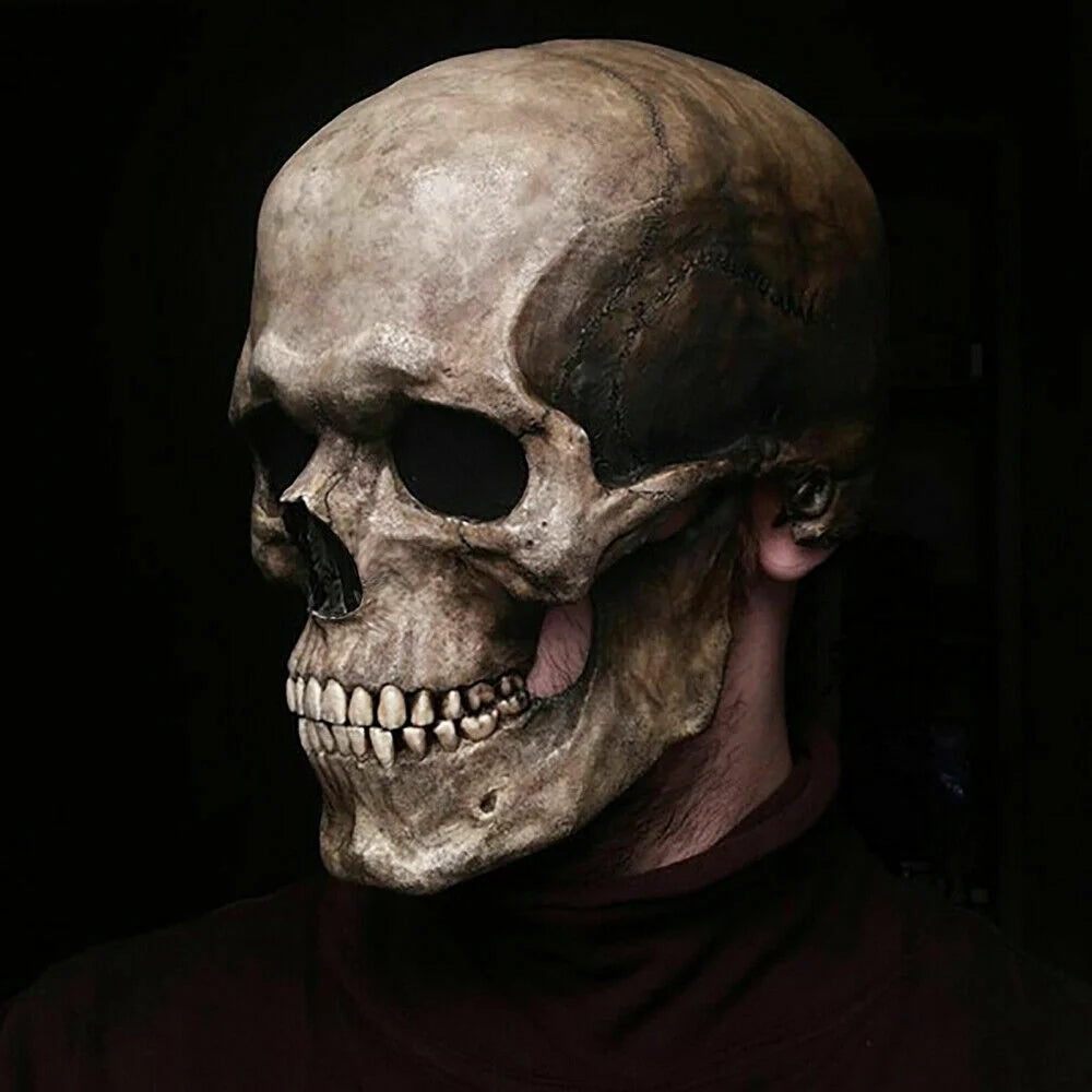 Halloween Full Head Skull Mask with Movable Jaw Realistic Human Skeleton Mask Cosplay Party Props