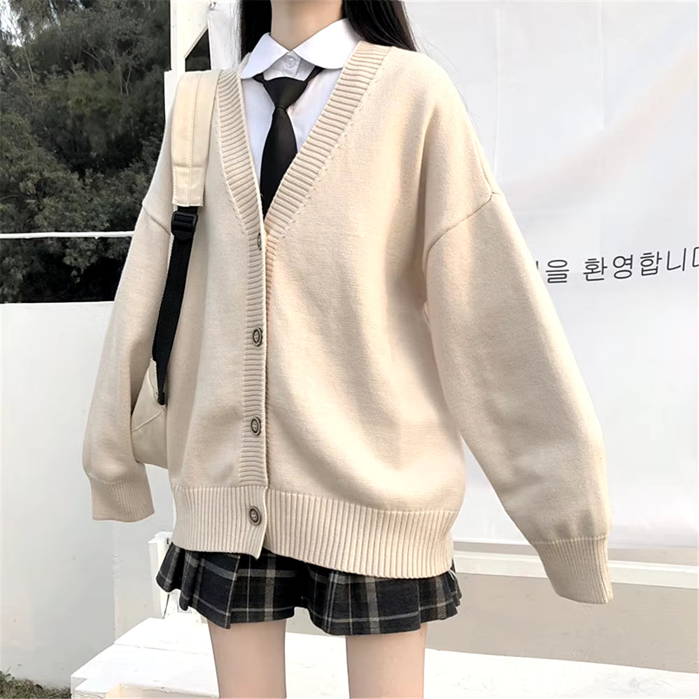 Japanese Fashion College Loose V-Neck Cardigan 2021 New Sweater Female Outer Wear Sweater Coat Japanese School Uniform ZY6090