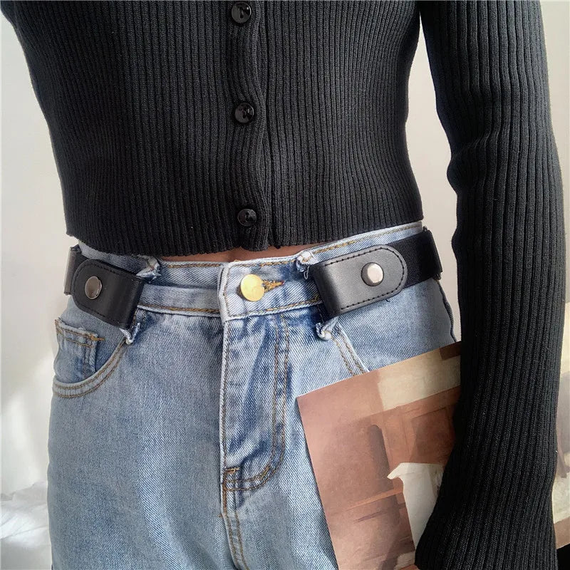 2Pcs/Set No Buckle Elastic Belt for Women Men Unisex Stretch Belt for Pants Jeans Casual Buckle Free Adjustable Invisible Belt