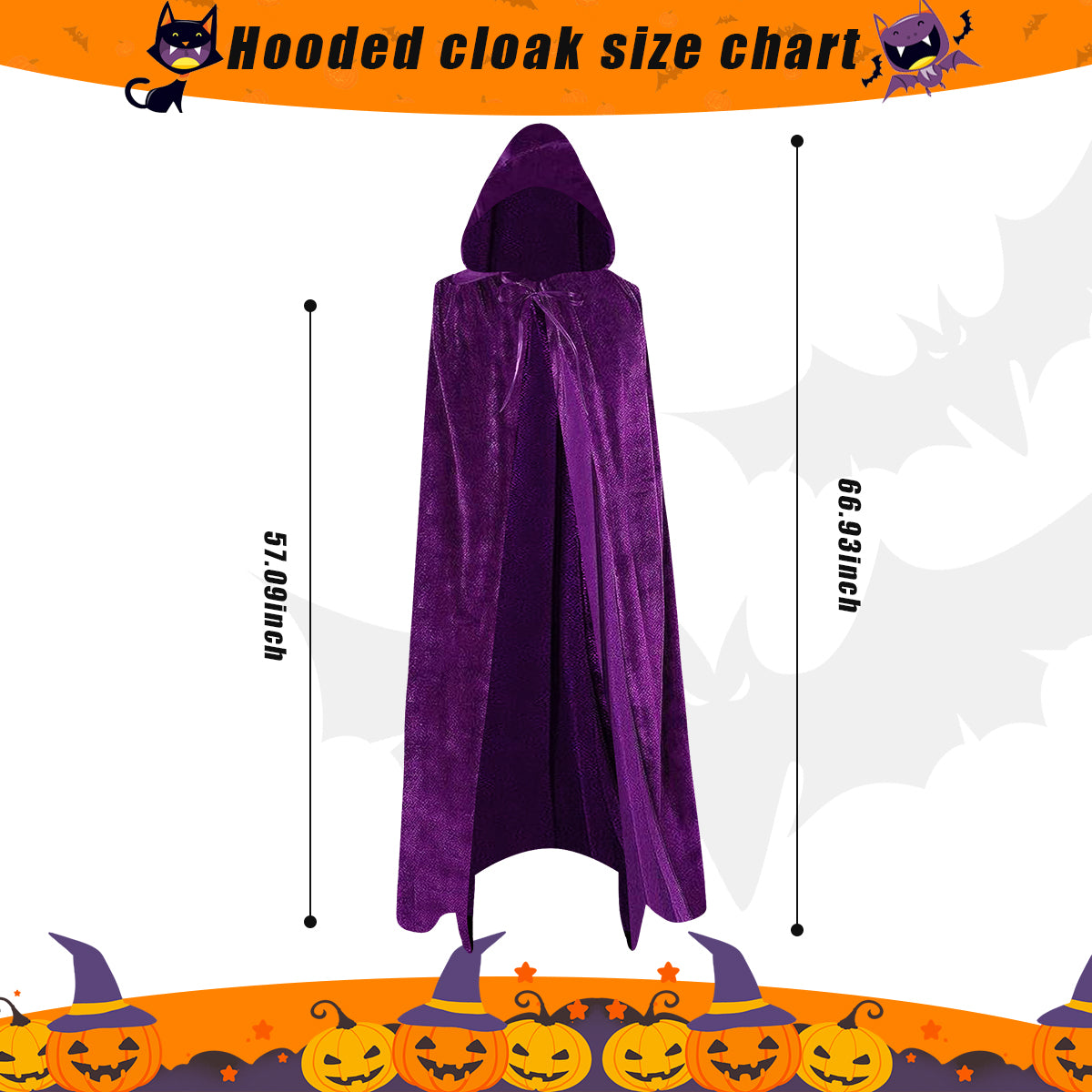 Cloak with Hood Halloween Costume Velvet Cape Witch Vampire Outfits Halloween Costumes for Women Men Black