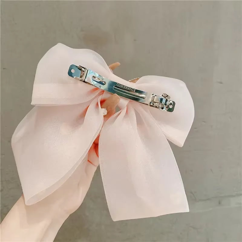 New Fashion Fabric Chiffon Bow Hairclips Pearl Bowknot Hairpins for Women Girls Hairgrip Elegant Korean Hair Accessories