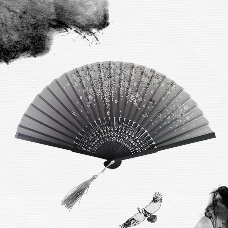 Bamboo Folding Fan Silk Chinese Stylefan Hand Held Anitque Art Craft Japnese Summer Female Dance Home Decoration Party Ventila