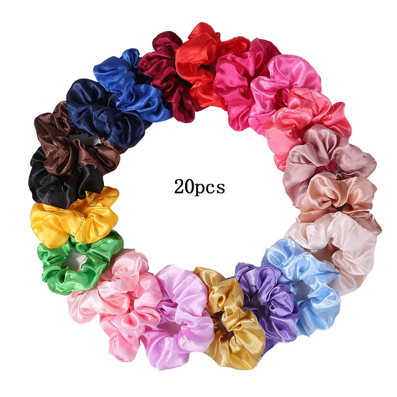 25/10//6Pcs Satin Scrunchies Girls Elastic Hair Band Ponytail Holder Ties Rubber Bands Fashion Women Accessories Solid Scrunchy