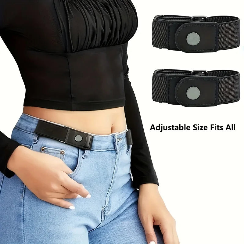 2Pcs/Set No Buckle Elastic Belt for Women Men Unisex Stretch Belt for Pants Jeans Casual Buckle Free Adjustable Invisible Belt