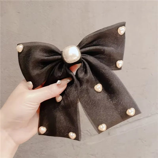 New Fashion Fabric Chiffon Bow Hairclips Pearl Bowknot Hairpins for Women Girls Hairgrip Elegant Korean Hair Accessories