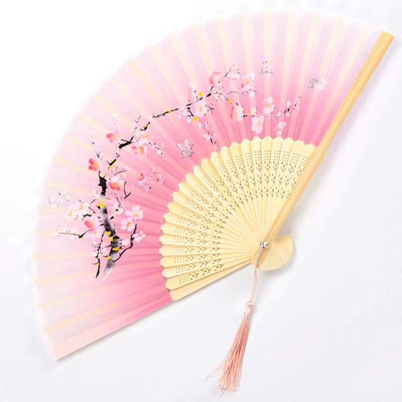 Bamboo Folding Fan Silk Chinese Stylefan Hand Held Anitque Art Craft Japnese Summer Female Dance Home Decoration Party Ventila