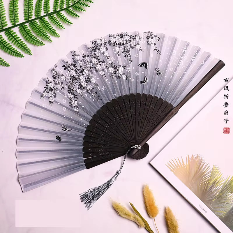 Bamboo Folding Fan Silk Chinese Stylefan Hand Held Anitque Art Craft Japnese Summer Female Dance Home Decoration Party Ventila